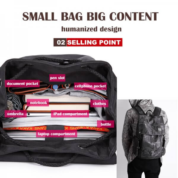 KAKA Men Camouflage 15.6" Laptop Nylon Waterproof Backpack - Image 5