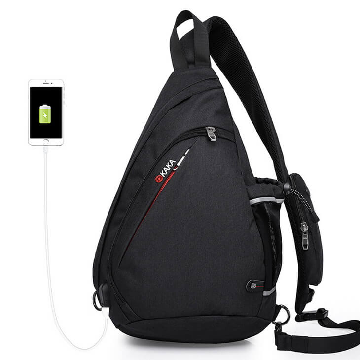 Men Nylon Shoulder Bag Sling Chest Bag Crossbody Hiking Sport Daypack USB Charge