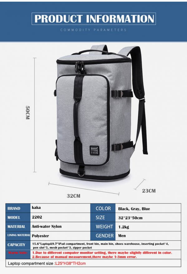 KAKA 40L 15.6" Laptop Shoes Travel Sports Fitness Backpack For Man - Image 4