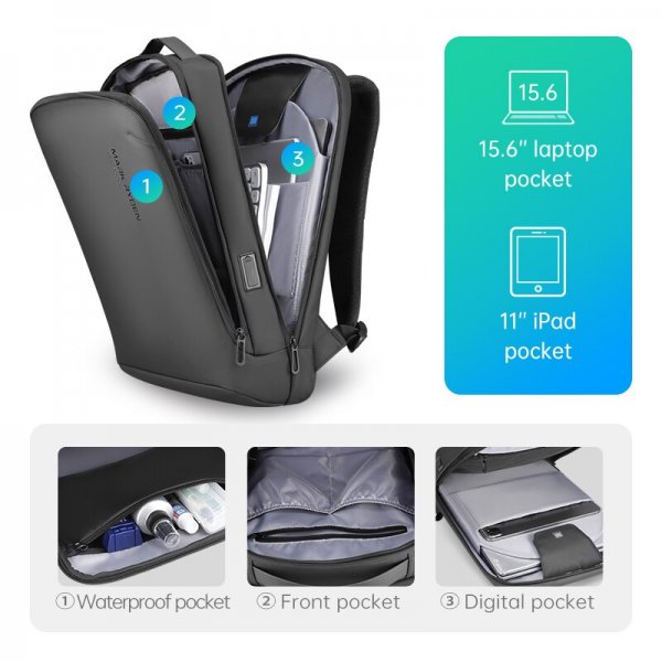 Mark Ryden Business Backpack Water Repellent 15.6 inch Office Work Backpack USB-charging Slim Laptop Bag - Image 6