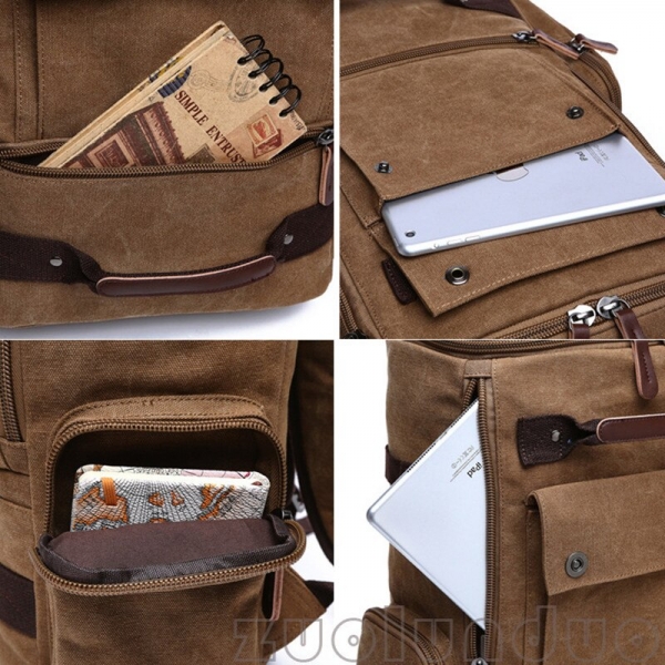 Men's Vintage Canvas Backpack School Bag Men's Travel Bags Large Capacity Laptop Backpack - Image 4