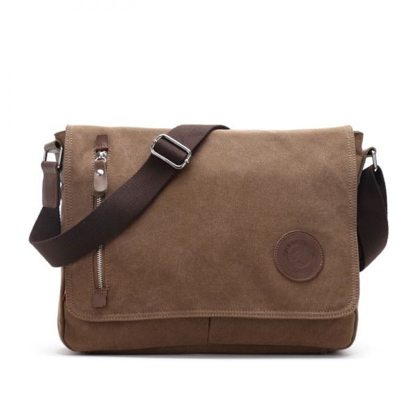 AUGUR Canvas Leather Crossbody Bag Men Military Army Vintage Messenger Shoulder Bag Casual Travel School Bag