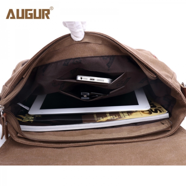 AUGUR Canvas Leather Crossbody Bag Men Military Army Vintage Messenger Shoulder Bag Casual Travel School Bag - Image 3