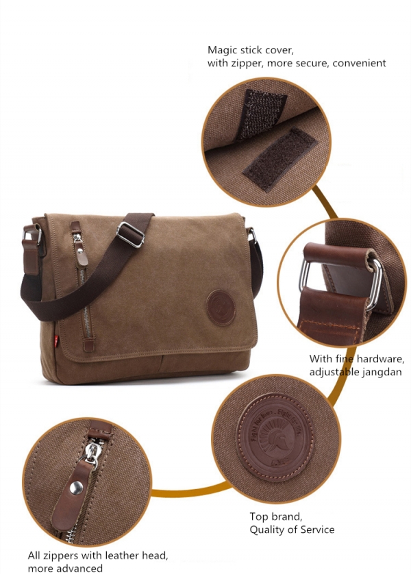 AUGUR Canvas Leather Crossbody Bag Men Military Army Vintage Messenger Shoulder Bag Casual Travel School Bag - Image 5