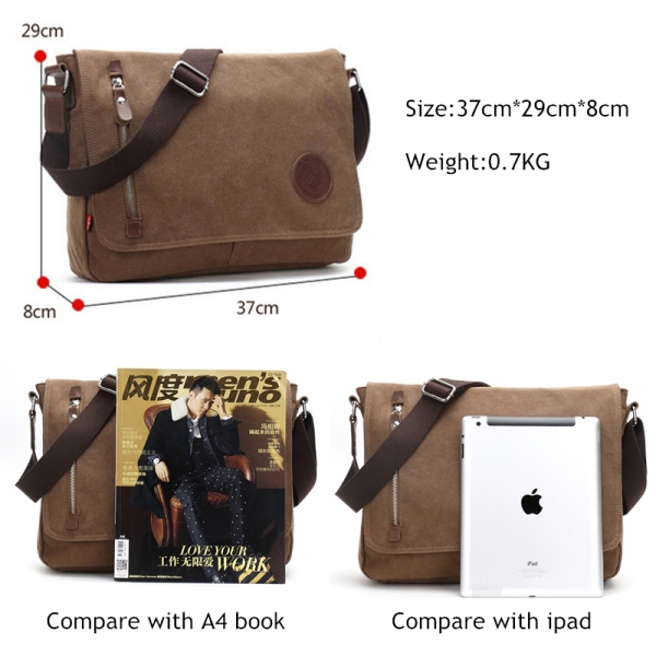 AUGUR Canvas Leather Crossbody Bag Men Military Army Vintage Messenger Shoulder Bag Casual Travel School Bag - Image 6