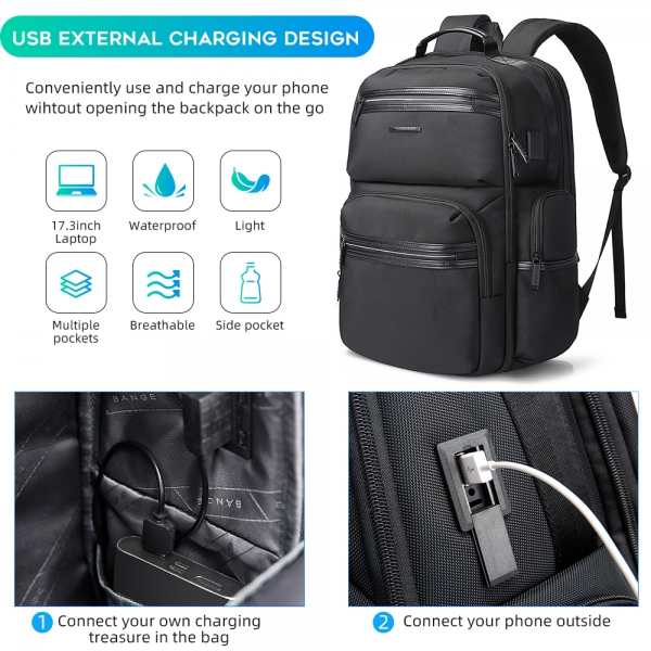 BANGE Mens 15.6 Inch Laptop Business Backpack MultiFunction USB Charging Large Capacity Water and Corrosion Resistance - Image 4