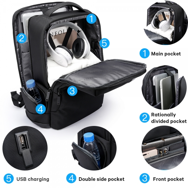BANGE 15.6 Inch Simple Computer Business Backpack MultiFunction USB Charging Large Capacity Water and Corrosion Resistance - Image 3