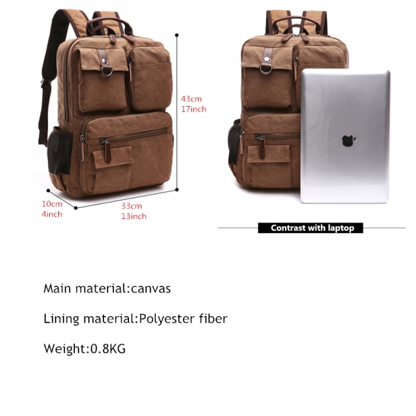 Men's College Canvas Backpack Vintage School Backpack Computer Backpack Travel Bag Rucksack Fits 15'' Laptop - Image 3