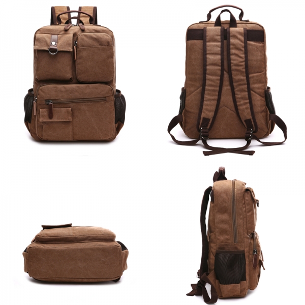 Men's College Canvas Backpack Vintage School Backpack Computer Backpack Travel Bag Rucksack Fits 15'' Laptop - Image 6