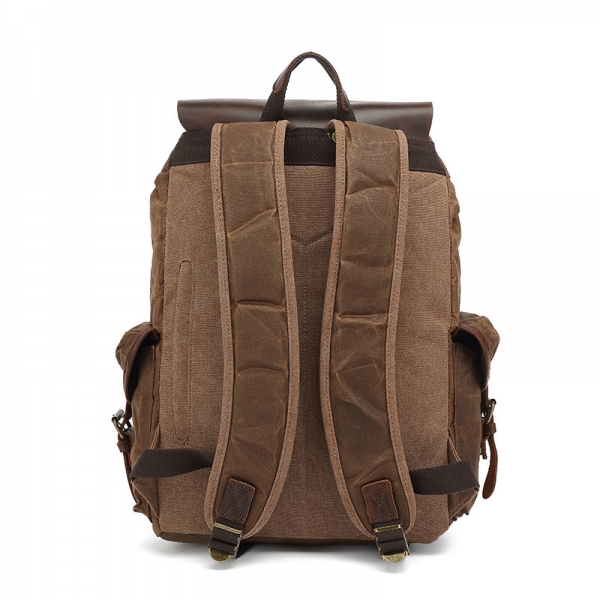 Oil-Waxed Canvas With Leather Backpack Vintage Waterproof Large Capacity Travel Bag Casual Mochila Leather Laptop Drawstring Rucksack - Image 4