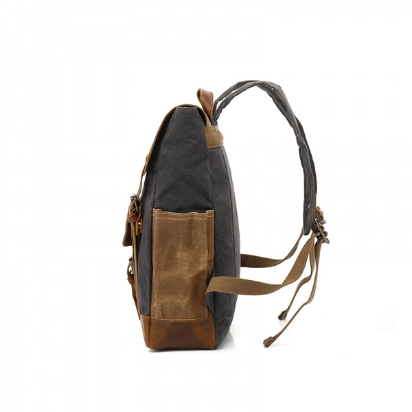 Canvas with Leather Vintage Canvas Large Capacity Backpack Travel Leather Military School Backpack - Image 2