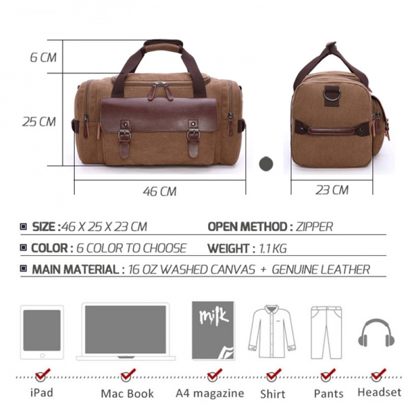 Men's Canvas Vintage Travel Bags Large Capacity Tote Shoulder Bag Daily Bolsa Multifunction Duffel Bag - Image 2