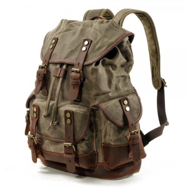 Men's Leather Waxed Canvas Backpack Mochila Hombre High Capacity Vintage Rucksack For School Hiking Travel - Image 2