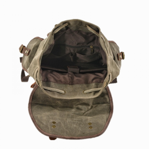 Men's Leather Waxed Canvas Backpack Mochila Hombre High Capacity Vintage Rucksack For School Hiking Travel - Image 3