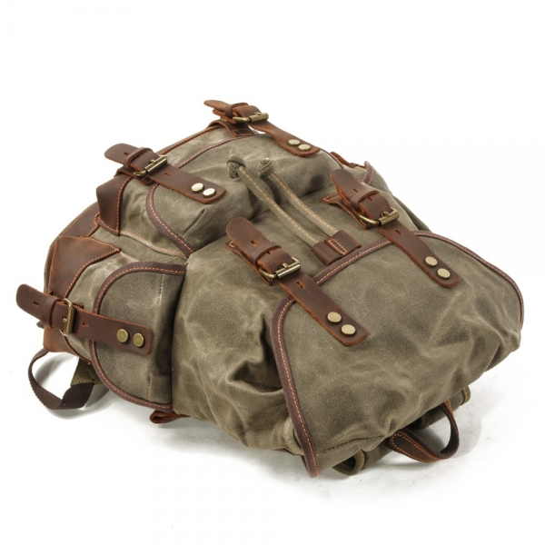 Men's Leather Waxed Canvas Backpack Mochila Hombre High Capacity Vintage Rucksack For School Hiking Travel - Image 5