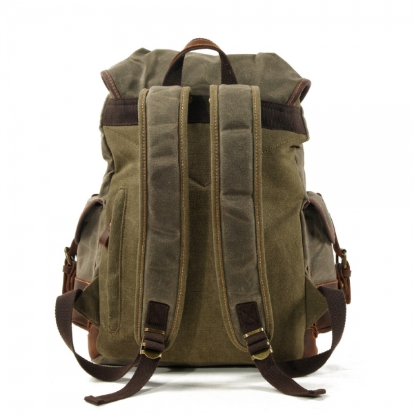 Men's Leather Waxed Canvas Backpack Mochila Hombre High Capacity Vintage Rucksack For School Hiking Travel - Image 6