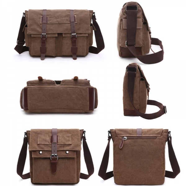Canvas Business Messenger Bag For Men Shoulder Bag Canvas Crossbody Pack Retro Casual Office Travel Bag - Image 3