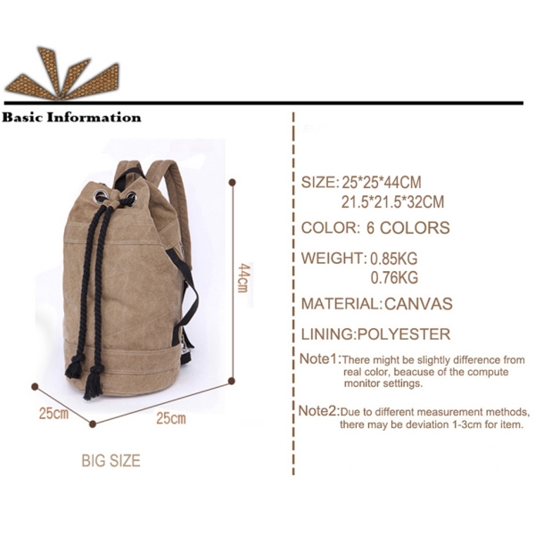Unisex Canvas Backpack Bucket Drawstring Backpack Travel Luggage Casual Laptop Rucksack - Image 3