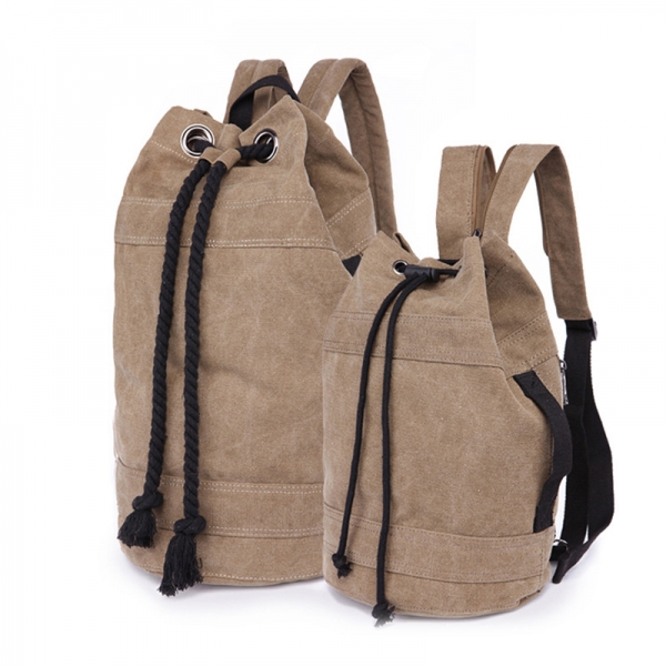 Unisex Canvas Backpack Bucket Drawstring Backpack Travel Luggage Casual Laptop Rucksack