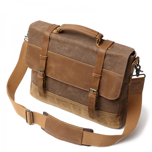High Quality Male Briefcases Business Messenger Bag Canvas Crazy Horse Leather Travel Crossbody Shoulder Bag - Image 2