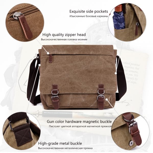 Large Vintage Canvas Messenger Retro Casual Office Travel Shoulder Bag Crossbody Bags 15 inch Laptop Bag - Image 6