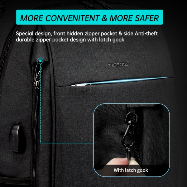 Tigernu Anti-theft Men's Travel Backpack 15.6 inch Laptop Backpack For Teenager USB Charging College School Backpacks - Image 4