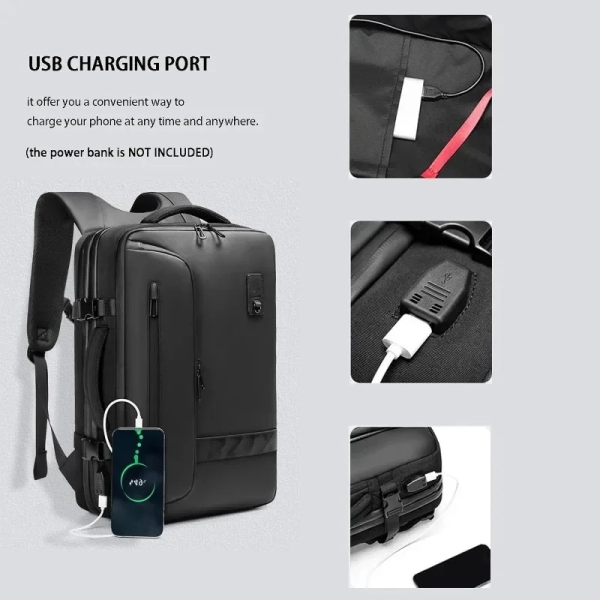 OONO Expandable Air Cushioned, Vacuum-Compressed Backpack: Waterproof, Spacious, and Versatile Business Travel Bag - Image 4