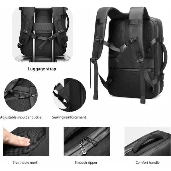 OONO Expandable Air Cushioned, Vacuum-Compressed Backpack: Waterproof, Spacious, and Versatile Business Travel Bag - Image 5