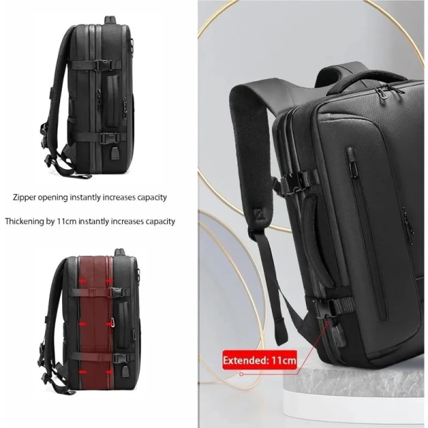 OONO Expandable Air Cushioned, Vacuum-Compressed Backpack: Waterproof, Spacious, and Versatile Business Travel Bag - Image 6