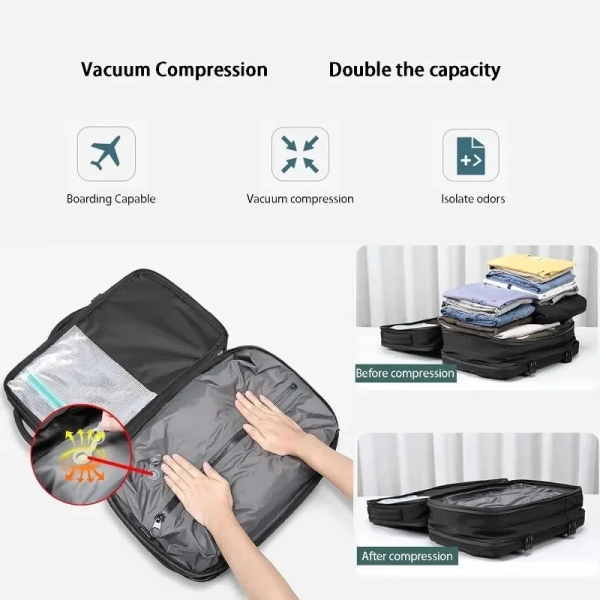 OONO Expandable Air Cushioned, Vacuum-Compressed Backpack: Waterproof, Spacious, and Versatile Business Travel Bag - Image 7