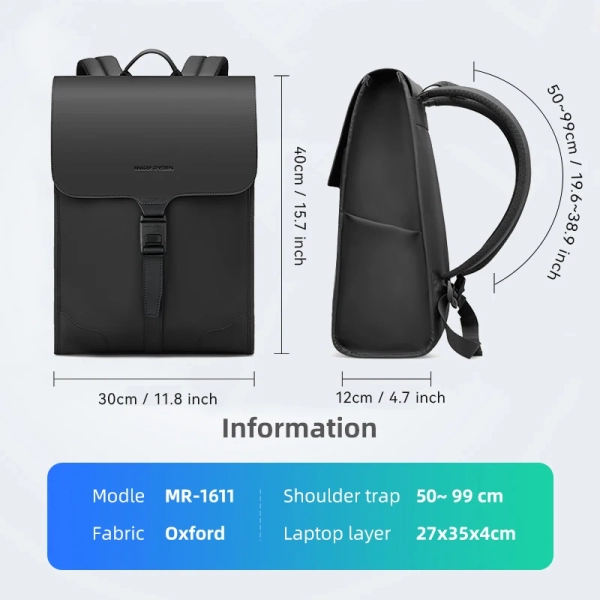 Mark Ryden Business Black Slim Backpack: Stylish 15.6-Inch Fashionable Men's Backpack with Magnetic Clasp for Casual Student Book Bag - Image 6