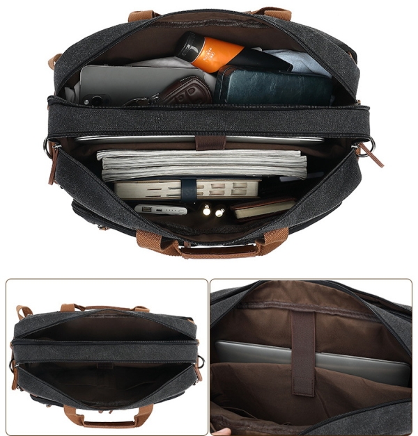 Retro 3-in-1 Canvas Computer Bag with Large Capacity and Multiple Pockets - Portable Business Travel Handbag, Shoulder Bag, and Backpack - Image 7