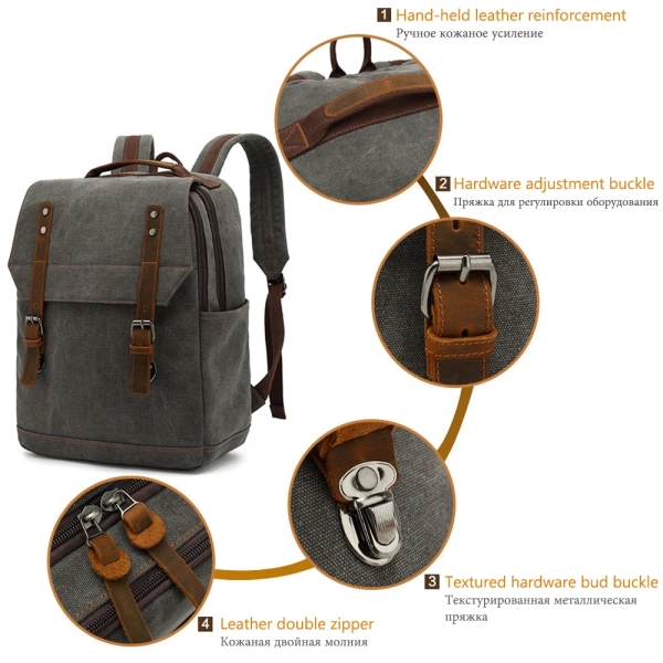 Vintage Canvas Backpack Laptop College Student School Bag For Teenager Large Capacity Classic Backpack - Image 4