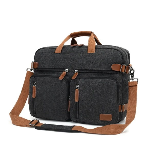 Retro 3-in-1 Canvas Computer Bag with Large Capacity and Multiple Pockets - Portable Business Travel Handbag, Shoulder Bag, and Backpack - Image 4