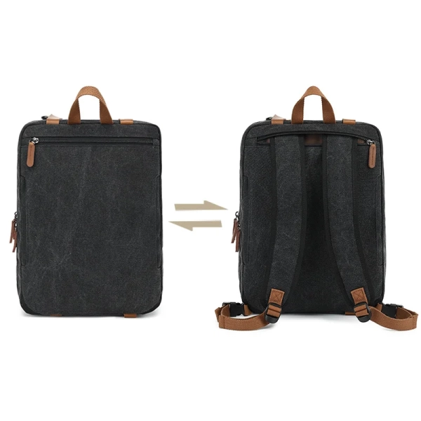 Retro 3-in-1 Canvas Computer Bag with Large Capacity and Multiple Pockets - Portable Business Travel Handbag, Shoulder Bag, and Backpack - Image 5