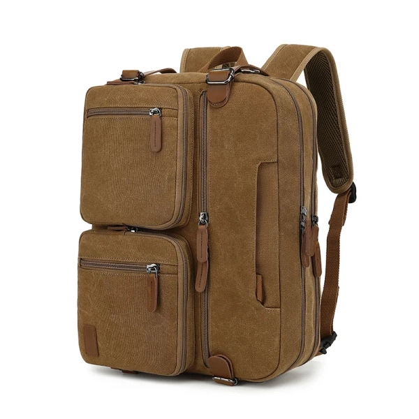 Retro 3-in-1 Canvas Computer Bag with Large Capacity and Multiple Pockets - Portable Business Travel Handbag, Shoulder Bag, and Backpack - Image 2