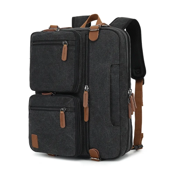 Retro 3-in-1 Canvas Computer Bag with Large Capacity and Multiple Pockets - Portable Business Travel Handbag, Shoulder Bag, and Backpack - Image 3