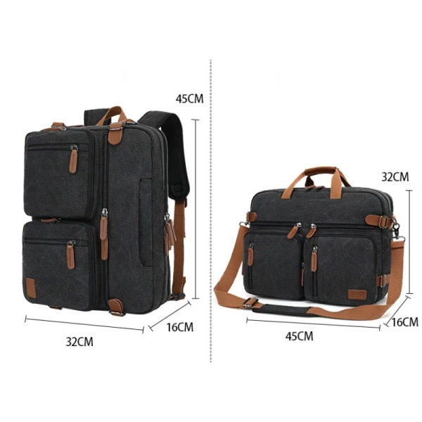 Retro 3-in-1 Canvas Computer Bag with Large Capacity and Multiple Pockets - Portable Business Travel Handbag, Shoulder Bag, and Backpack - Image 6